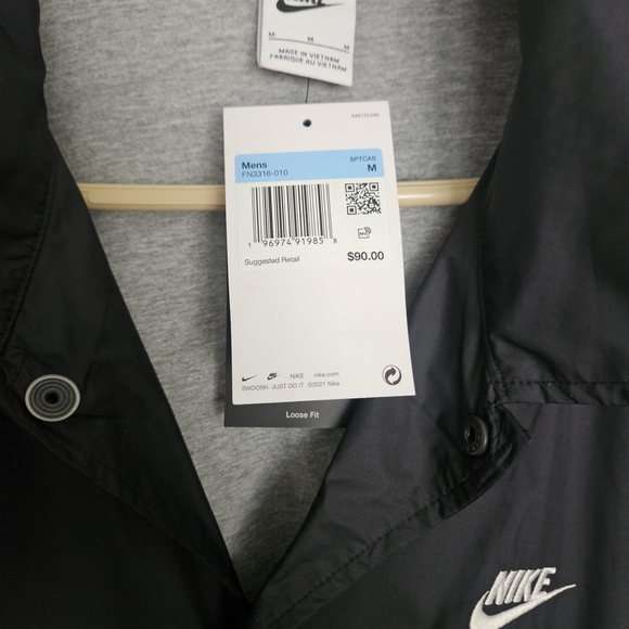 NEW Nike Men's Black Windbreaker Coat Jacket Size Medium M - Picture 3 of 5